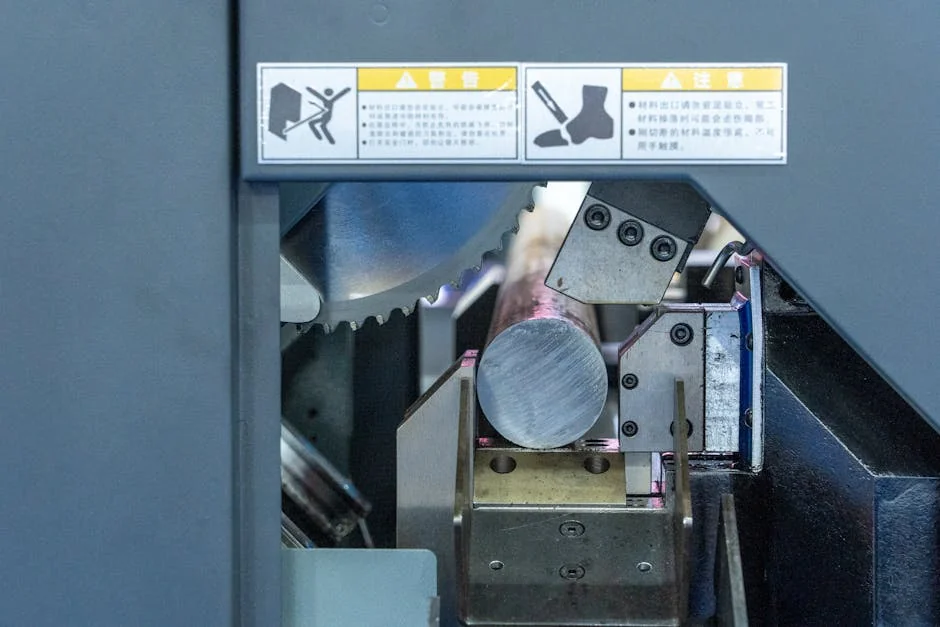 Detailed view of a metal cutting machine in operation, showcasing industrial machinery. - mc nylon casting machine