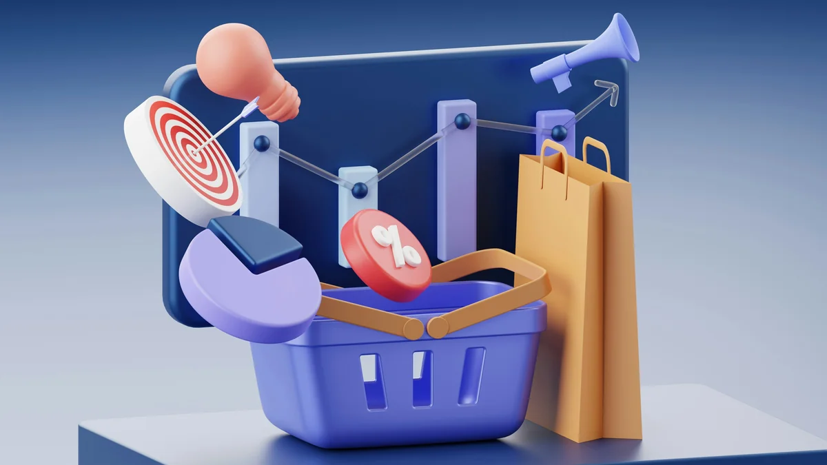 backlink seo: 5 Best Secrets That Actually Work 5 A shopping basket, paper bag, target, and chart icons on a blue background